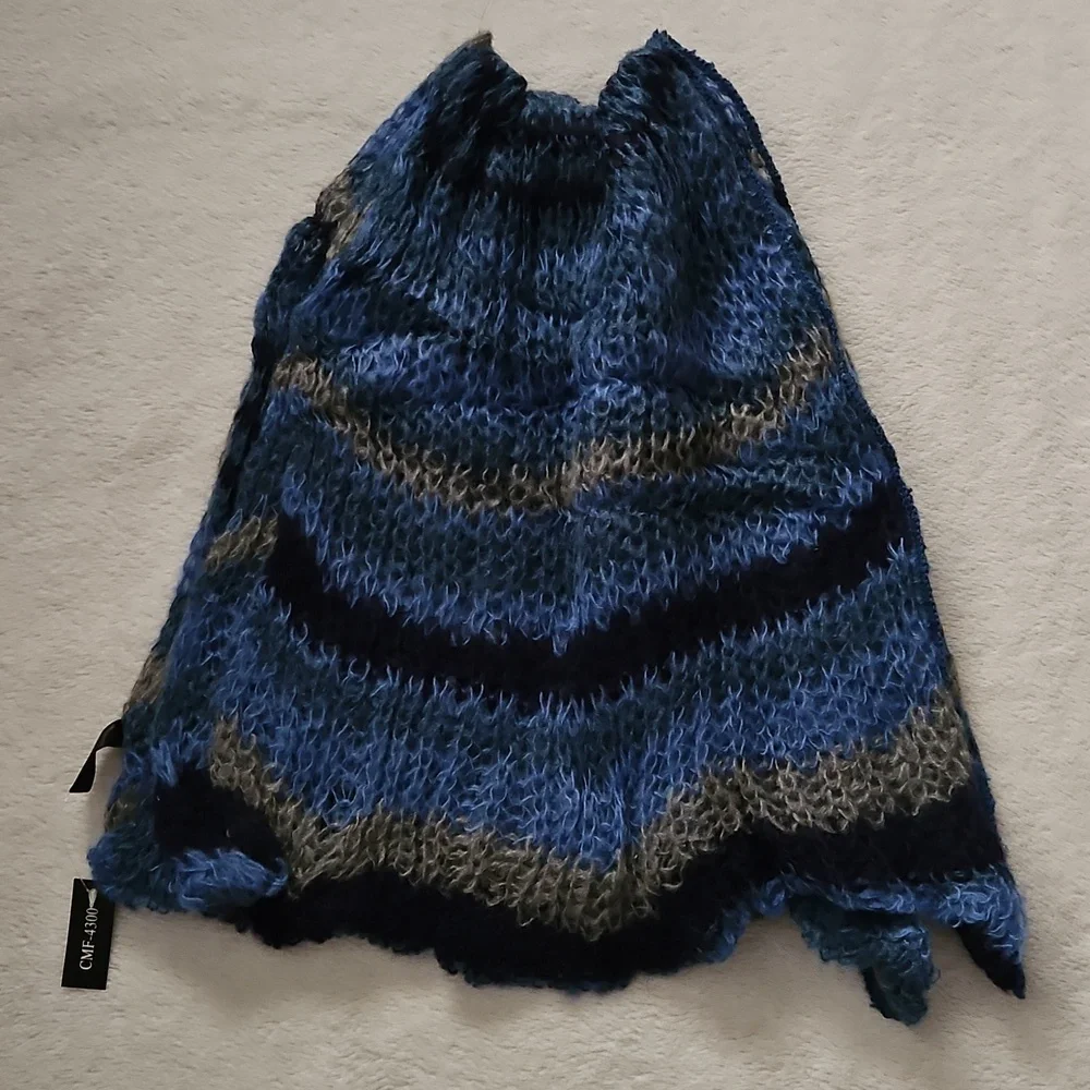 Rikka Knit Blue and Gray Infinity Scarf